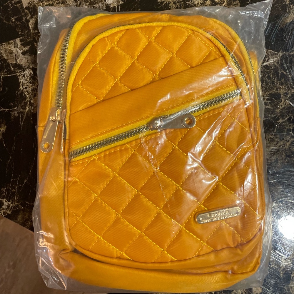 Quilted Orange Backpack with Zipper